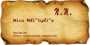 Nics Mátyás névjegykártya